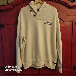 Sean John XL Ivory Dress Sweatshirt Cowl Style Button Neck Embroidered Sharp EUC